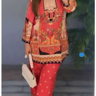 Red Royal Print Co-ord Set – Premium Cotton Wear