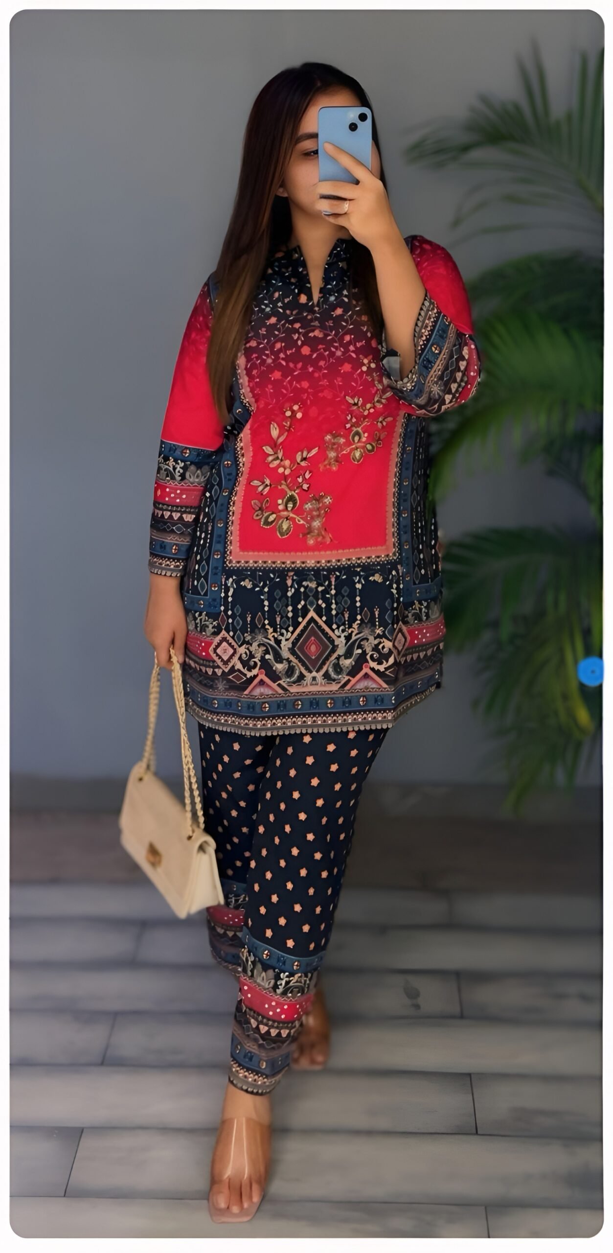 Navy Pink Floral Printed Co-ord Set – Premium Cotton Wear