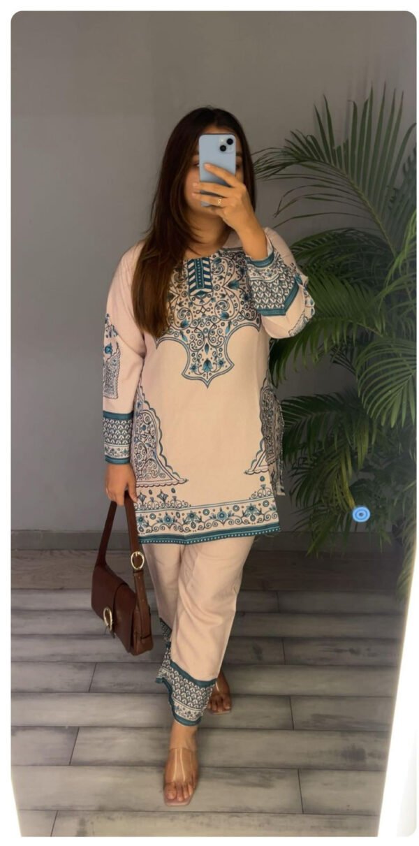 Teal Border Printed Co-ord Set – Premium Cotton Wear